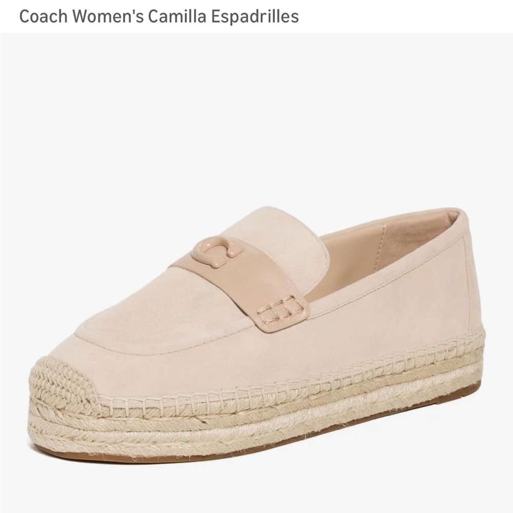 Coach Women's Camilla Espadrilles Beige Suede Loafers with Logo Accent size 9 - Picture 2 of 8